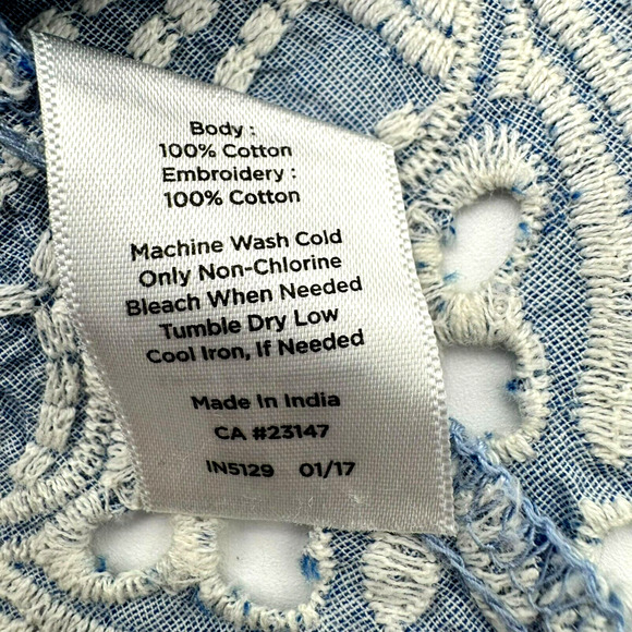 TALBOTS Women's 2X Light Blue White Floral Embroidered Eyelet Cotton Tunic Top - Picture 5 of 8